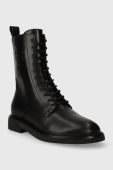 Шкіряні черевики Tory Burch DOUBLE T COMBAT BOOT жіночі колір чорний на плоскому ходу 154336-006