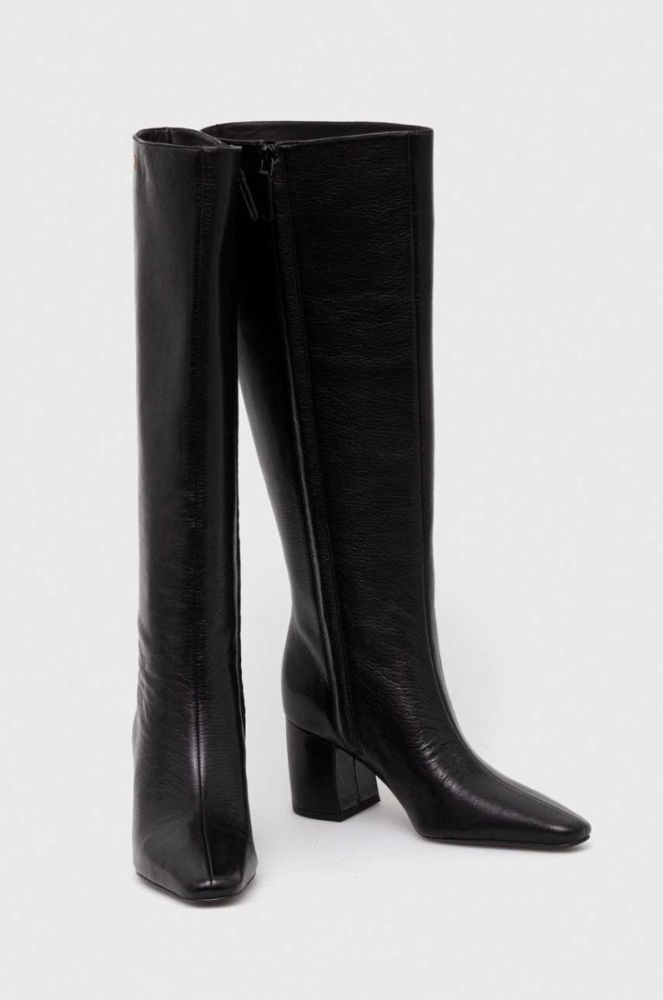 Шкіряні чоботи Tory Burch BANANA TALL BOOT жіночі колір чорний каблук блок 154529-006 фото 2