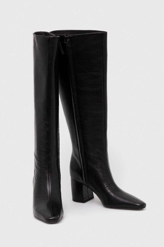Шкіряні чоботи Tory Burch BANANA TALL BOOT жіночі колір чорний каблук блок 154529-006 фото 2