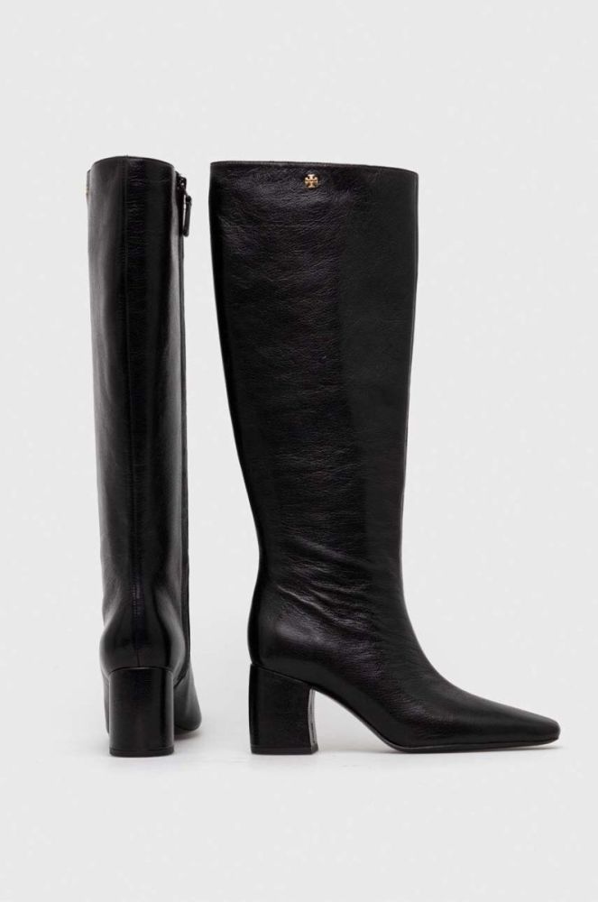 Шкіряні чоботи Tory Burch BANANA TALL BOOT жіночі колір чорний каблук блок 154529-006 фото 3