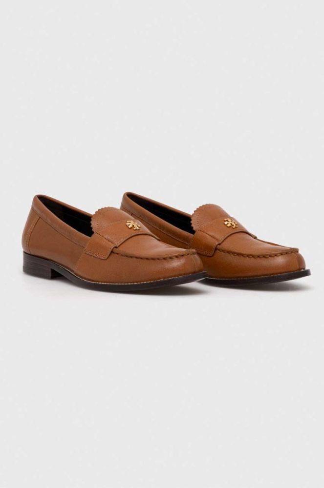 Шкіряні мокасини Tory Burch CLASSIC LOAFER жіночі колір коричневий на плоскому ходу 150907-250 фото 2