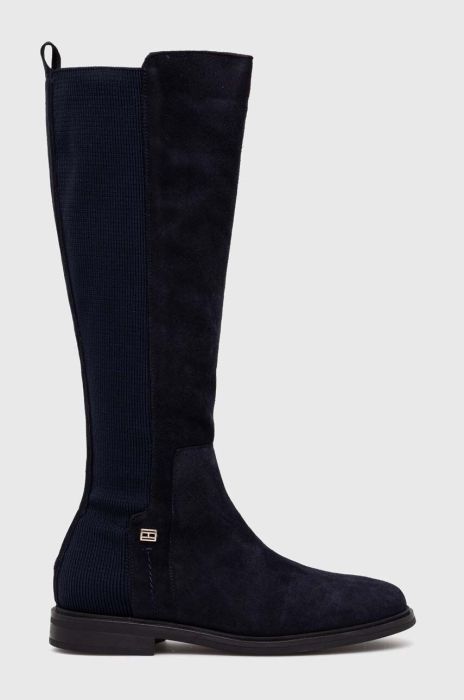 Чоботи Tommy Hilfiger TOMMY ESSENTIALS LONGBOOT жіночі колір синій на плоскому ходу FW0FW07476