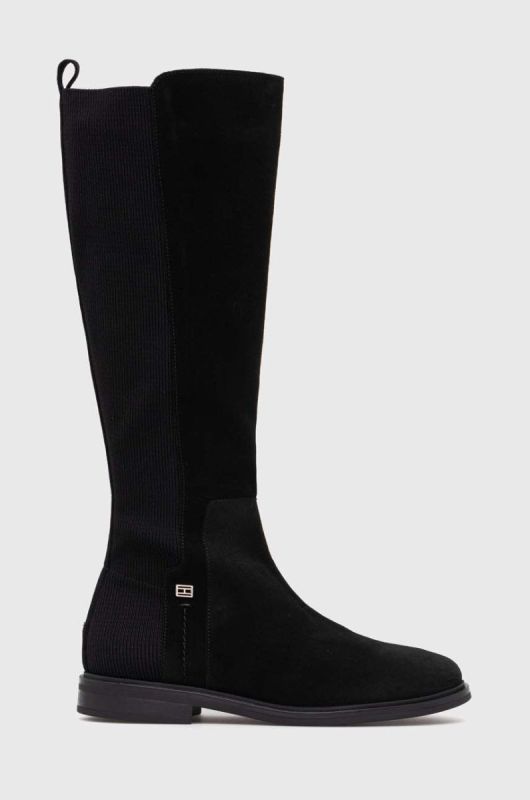 Чоботи Tommy Hilfiger TOMMY ESSENTIALS LONGBOOT жіночі колір чорний на плоскому ходу FW0FW07476