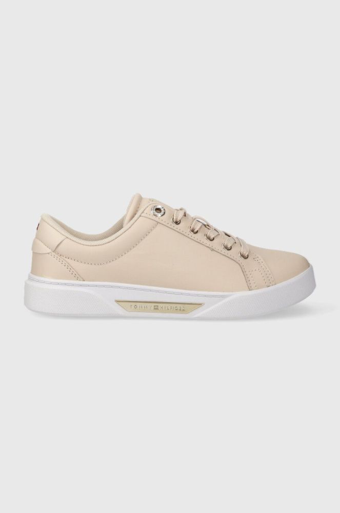 Шкіряні кросівки Tommy Hilfiger GOLDEN HW COURT SNEAKER колір бежевий FW0FW07560