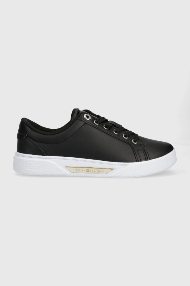 Шкіряні кросівки Tommy Hilfiger GOLDEN HW COURT SNEAKER колір чорний FW0FW07560