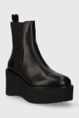 Шкіряні черевики Tommy Hilfiger ELEVATED WEDGE BOOTIE жіночі колір чорний на танкетці FW0FW07657