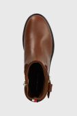 Шкіряні черевики Tommy Hilfiger BELT BOOTIE MATERIAL MIX жіночі колір коричневий на плоскому ходу FW0FW07477