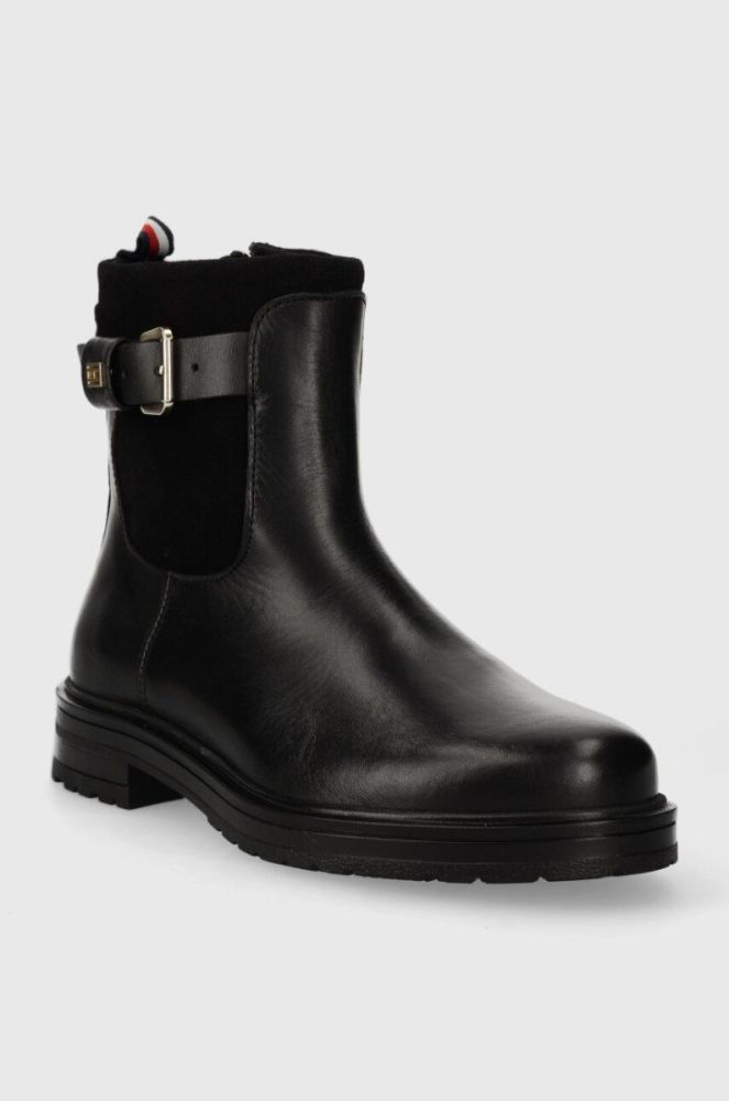 Шкіряні черевики Tommy Hilfiger BELT BOOTIE MATERIAL MIX жіночі колір чорний на плоскому ходу FW0FW07477 фото 2