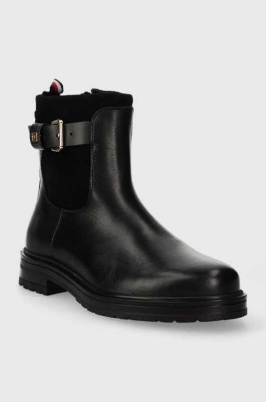 Шкіряні черевики Tommy Hilfiger BELT BOOTIE MATERIAL MIX жіночі колір чорний на плоскому ходу FW0FW07477 фото 2