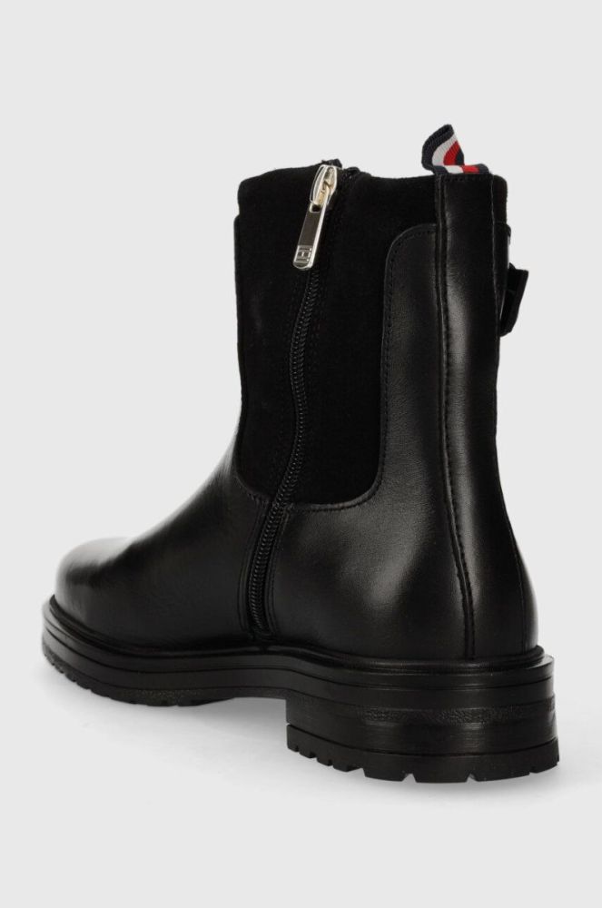 Шкіряні черевики Tommy Hilfiger BELT BOOTIE MATERIAL MIX жіночі колір чорний на плоскому ходу FW0FW07477 фото 3