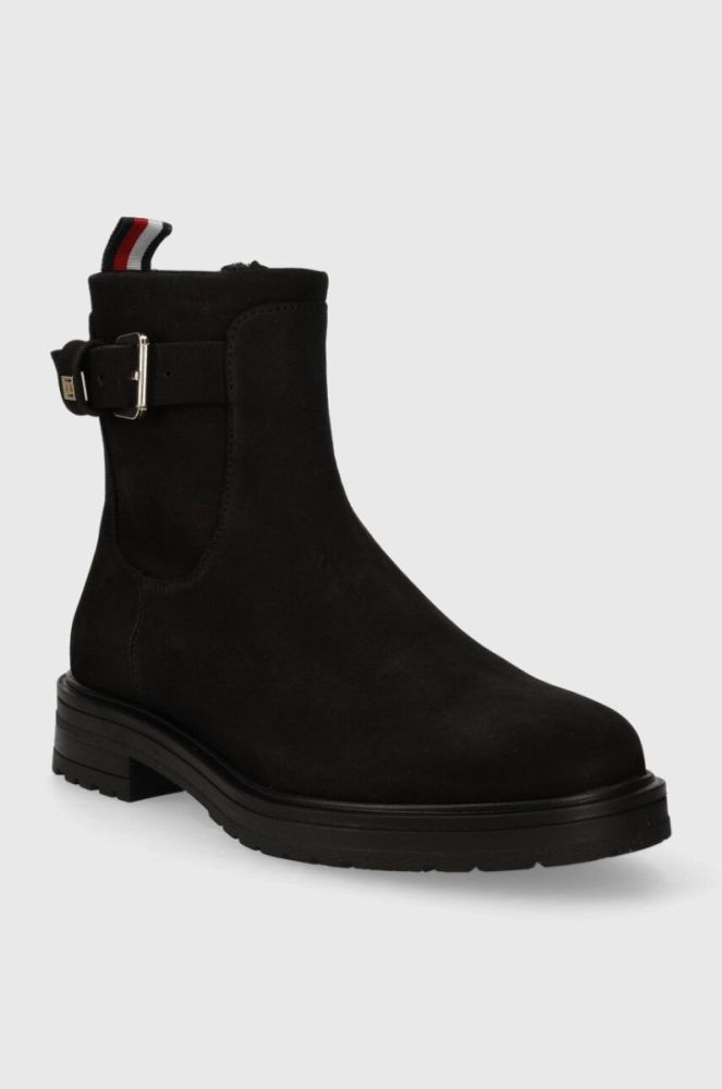 Замшеві черевики Tommy Hilfiger BELT BOOTIE NUBUCK жіночі колір чорний на плоскому ходу FW0FW07478 фото 2
