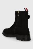 Замшеві черевики Tommy Hilfiger BELT BOOTIE NUBUCK жіночі колір чорний на плоскому ходу FW0FW07478