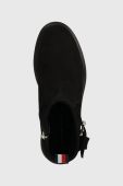Замшеві черевики Tommy Hilfiger BELT BOOTIE NUBUCK жіночі колір чорний на плоскому ходу FW0FW07478