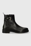 Шкіряні черевики Tommy Hilfiger BELT BOOTIE LEATHER жіночі колір чорний на плоскому ходу FW0FW07479 Шкіряні черевики Tommy Hilfiger BELT BOOTIE LEATHER жіночі колір чорний на плоскому ходу FW0FW07479