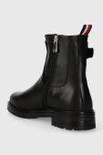 Шкіряні черевики Tommy Hilfiger BELT BOOTIE LEATHER жіночі колір чорний на плоскому ходу FW0FW07479