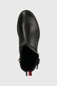 Шкіряні черевики Tommy Hilfiger BELT BOOTIE LEATHER жіночі колір чорний на плоскому ходу FW0FW07479
