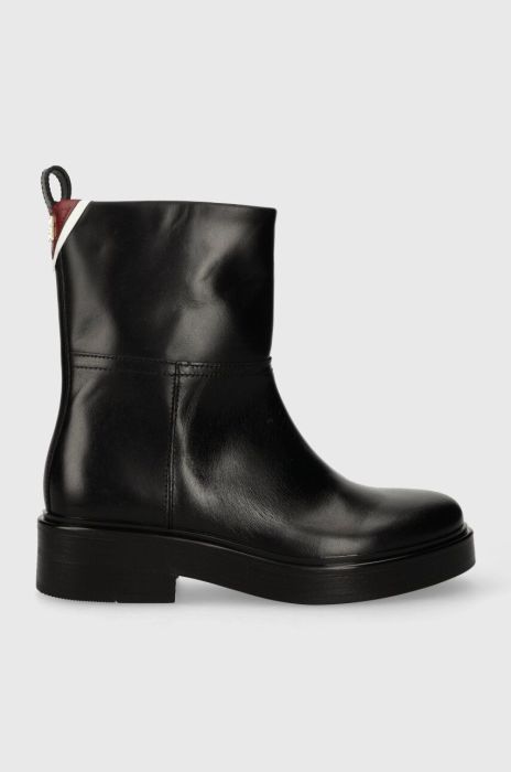 Шкіряні черевики Tommy Hilfiger COOL ELEVATED ANKLE BOOTIE жіночі колір чорний на плоскому ходу FW0FW07487