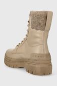 Шкіряні черевики Tommy Hilfiger FEMININE FELT LACE UP BOOTIE жіночі колір бежевий на плоскому ходу утеплене FW0FW07500 Шкіряні черевики Tommy Hilfiger FEMININE FELT LACE UP BOOTIE жіночі колір бежевий на плоскому ходу утеплене FW0FW07500