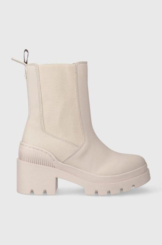 Черевики Tommy Hilfiger RUBBERIZED MID HEEL BOOT жіночі колір бежевий каблук блок FW0FW07520
