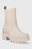 Черевики Tommy Hilfiger RUBBERIZED MID HEEL BOOT жіночі колір бежевий каблук блок FW0FW07520 Черевики Tommy Hilfiger RUBBERIZED MID HEEL BOOT жіночі колір бежевий каблук блок FW0FW07520