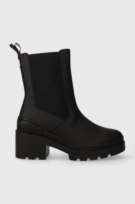 Черевики Tommy Hilfiger RUBBERIZED MID HEEL BOOT жіночі колір чорний каблук блок FW0FW07520 Черевики Tommy Hilfiger RUBBERIZED MID HEEL BOOT жіночі колір чорний каблук блок FW0FW07520