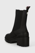 Черевики Tommy Hilfiger RUBBERIZED MID HEEL BOOT жіночі колір чорний каблук блок FW0FW07520 Черевики Tommy Hilfiger RUBBERIZED MID HEEL BOOT жіночі колір чорний каблук блок FW0FW07520