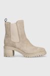 Замшеві черевики Tommy Hilfiger ESSENTIAL MIDHEEL SUEDE BOOTIE жіночі колір бежевий каблук блок FW0FW07522 Замшеві черевики Tommy Hilfiger ESSENTIAL MIDHEEL SUEDE BOOTIE жіночі колір бежевий каблук блок FW0FW07522