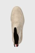 Замшеві черевики Tommy Hilfiger ESSENTIAL MIDHEEL SUEDE BOOTIE жіночі колір бежевий каблук блок FW0FW07522