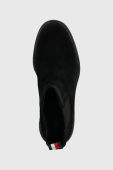 Замшеві черевики Tommy Hilfiger ESSENTIAL MIDHEEL SUEDE BOOTIE жіночі колір чорний каблук блок FW0FW07522