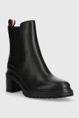 Шкіряні черевики Tommy Hilfiger ESSENTIAL MIDHEEL LEATHER BOOTIE жіночі колір чорний каблук блок FW0FW07523 Шкіряні черевики Tommy Hilfiger ESSENTIAL MIDHEEL LEATHER BOOTIE жіночі колір чорний каблук блок FW0FW07523