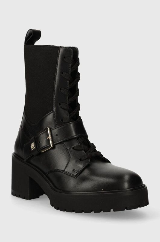 Шкіряні черевики Tommy Hilfiger TOMMY BELT LEATHER BOOT жіночі колір чорний каблук блок FW0FW07526 фото 2
