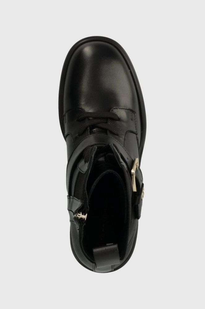 Шкіряні черевики Tommy Hilfiger TOMMY BELT LEATHER BOOT жіночі колір чорний каблук блок FW0FW07526 фото 4