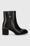 Шкіряні черевики Tommy Hilfiger FEMININE TH HARDWARE MID BOOTIE жіночі колір чорний каблук блок FW0FW07539 Шкіряні черевики Tommy Hilfiger FEMININE TH HARDWARE MID BOOTIE жіночі колір чорний каблук блок FW0FW07539