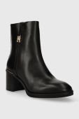 Шкіряні черевики Tommy Hilfiger FEMININE TH HARDWARE MID BOOTIE жіночі колір чорний каблук блок FW0FW07539