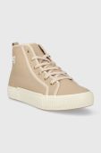Шкіряні кросівки Tommy Hilfiger VULC TH LEATHER SNEAKER HI колір бежевий FW0FW07550