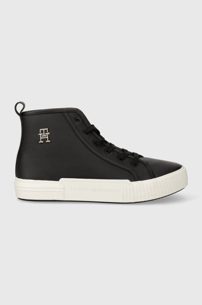 Шкіряні кросівки Tommy Hilfiger VULC TH LEATHER SNEAKER HI колір чорний FW0FW07550