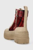 Черевики Tommy Hilfiger FEMININE TARTAN LACE UP BOOTIE жіночі колір бежевий на плоскому ходу FW0FW07670