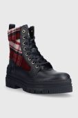 Черевики Tommy Hilfiger FEMININE TARTAN LACE UP BOOTIE жіночі колір синій на плоскому ходу FW0FW07670
