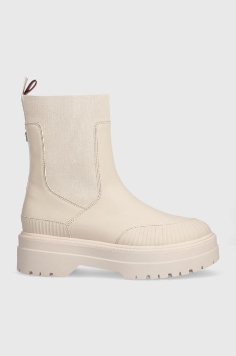 Черевики Tommy Hilfiger FEMININE RUBBERIZED THERMO BOOT колір бежевий на платформі FW0FW07475 Черевики Tommy Hilfiger FEMININE RUBBERIZED THERMO BOOT колір бежевий на платформі FW0FW07475