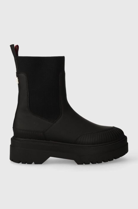 Черевики Tommy Hilfiger FEMININE RUBBERIZED THERMO BOOT колір чорний на платформі FW0FW07475 Черевики Tommy Hilfiger FEMININE RUBBERIZED THERMO BOOT колір чорний на платформі FW0FW07475