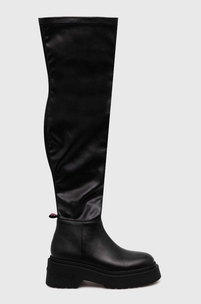 Чоботи Tommy Jeans TJW OVER THE KNEE BOOTS жіночі колір чорний на платформі EN0EN02254