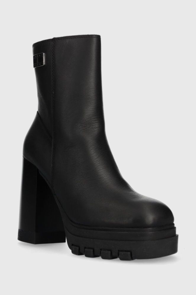 Шкіряні черевики Tommy Jeans TJW HIGH HEEL ANKLE BOOT жіночі колір чорний каблук блок EN0EN02256 фото 2