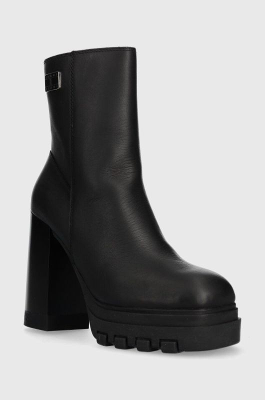 Шкіряні черевики Tommy Jeans TJW HIGH HEEL ANKLE BOOT жіночі колір чорний каблук блок EN0EN02256 фото 2