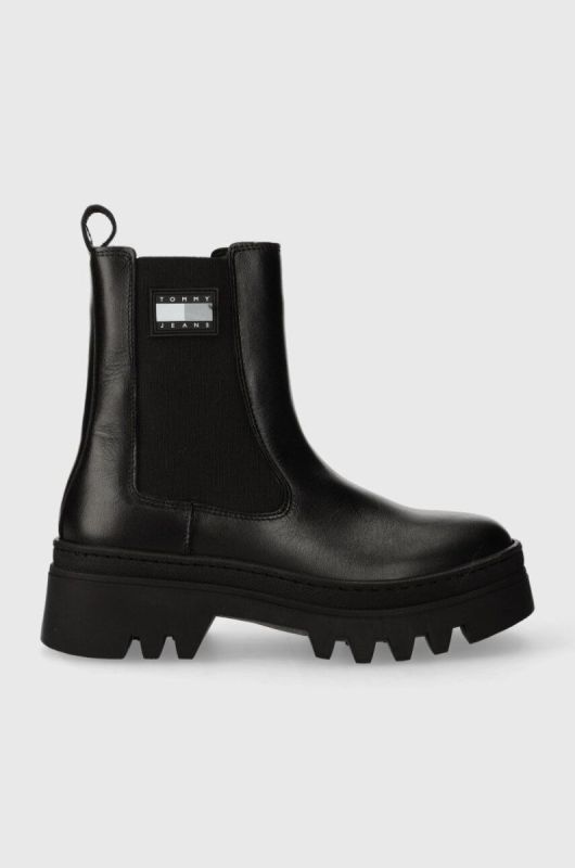 Шкіряні черевики Tommy Jeans TJW FASHION CHELSEA жіночі колір чорний на платформі EN0EN02295
