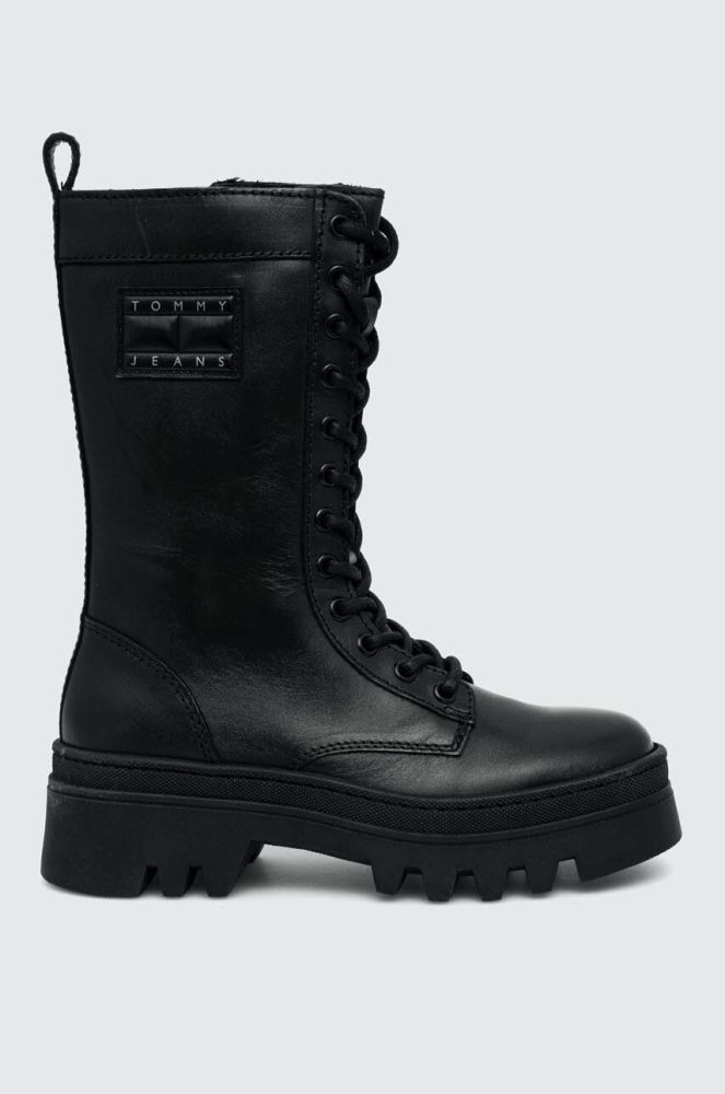 Шкіряні черевики Tommy Jeans TJW FASHION LACE UP жіночі колір чорний на платформі EN0EN02296
