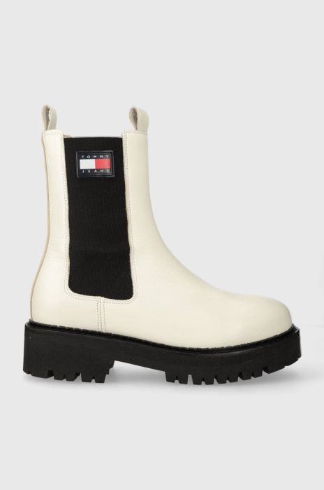 Шкіряні черевики Tommy Jeans TJW URBAN CHELSEA жіночі колір білий на платформі EN0EN02298 Шкіряні черевики Tommy Jeans TJW URBAN CHELSEA жіночі колір білий на платформі EN0EN02298
