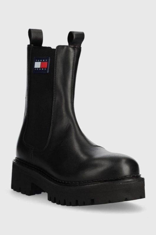 Шкіряні черевики Tommy Jeans TJW URBAN CHELSEA жіночі колір чорний на платформі EN0EN02298 фото 2