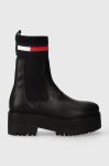 Шкіряні черевики Tommy Jeans TJW FLATFORM CHELSEA SOCK жіночі колір чорний на плоскому ходу EN0EN02301 Шкіряні черевики Tommy Jeans TJW FLATFORM CHELSEA SOCK жіночі колір чорний на плоскому ходу EN0EN02301