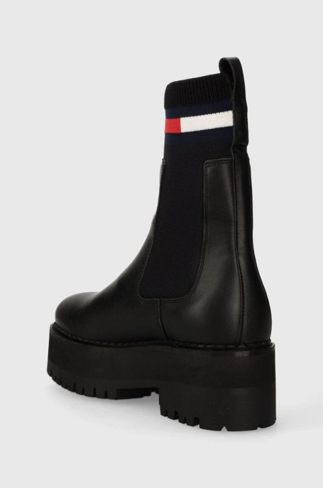 Шкіряні черевики Tommy Jeans TJW FLATFORM CHELSEA SOCK жіночі колір чорний на плоскому ходу EN0EN02301 фото 3