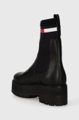Шкіряні черевики Tommy Jeans TJW FLATFORM CHELSEA SOCK жіночі колір чорний на плоскому ходу EN0EN02301